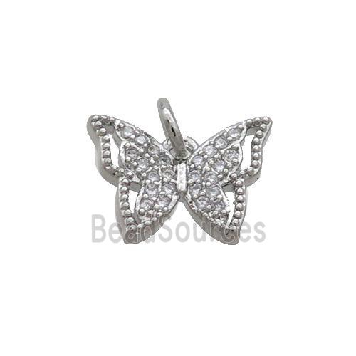 Copper Butterfly Pendant Pave Zircon Platinum Plated