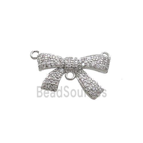 Copper Bowknot Pendant Pave Zircon 2loops Platinum Plated