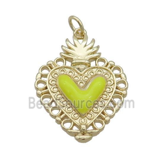 Copper Decor Heart Pendant Yellow Enamel Gold Plated