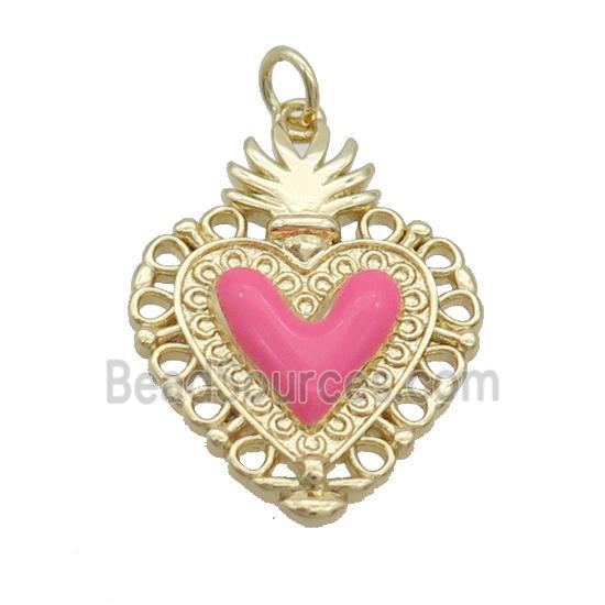 Copper Decor Heart Pendant Red Enamel Gold Plated