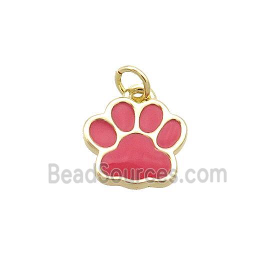 Copper Paw Pendant Red Enamel Gold Plated