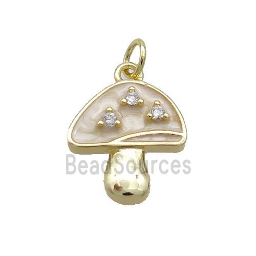 Copper Mushroom Pendant Pave Zircon White Enamel Gold Plated