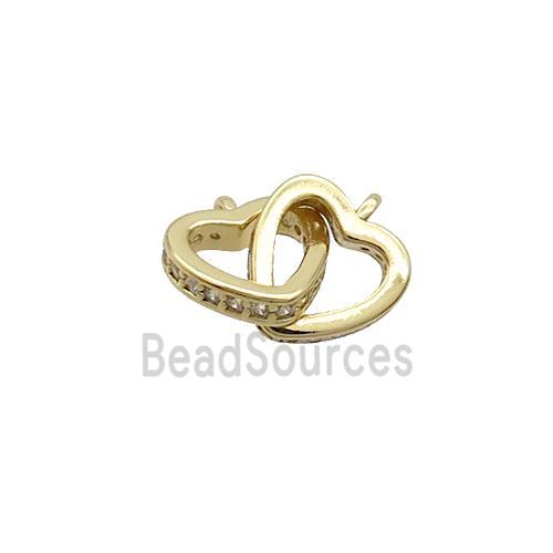 Copper Heart Pendant Pave Zircon Double 2loops Gold Plated