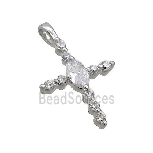 Copper Cross Pendant Pave Zircon Platinum Plated