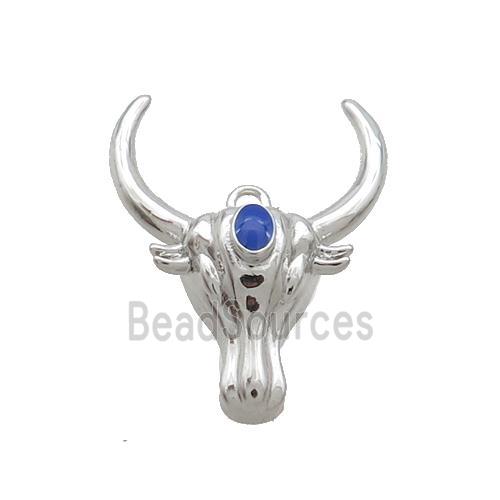 Copper Bullhead Pendant Pave Blue Crystal Platinum Plated