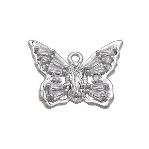 Copper Butterfly Pendant Pave Crystal Glass Platinum Plated