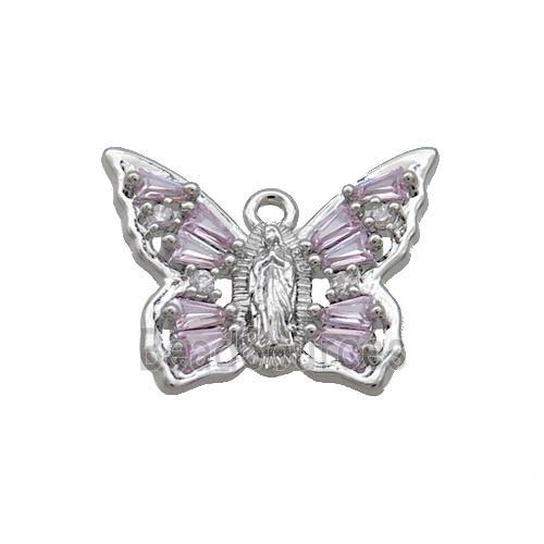 Copper Butterfly Pendant Pave Crystal Glass Platinum Plated