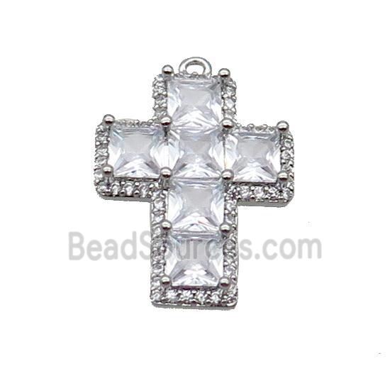 Copper Cross Pendant Pave Clear Crystal Glass Platinum Plated