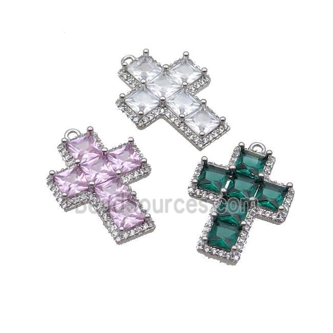 Copper Cross Pendant Pave Crystal Glass Platinum Plated Mixed