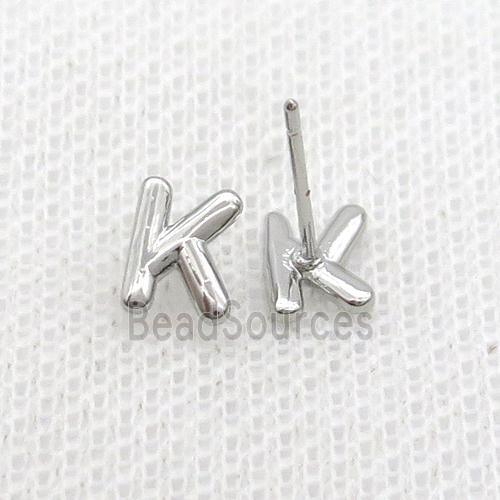 Copper Stud Earring K-Letter Platinum Plated