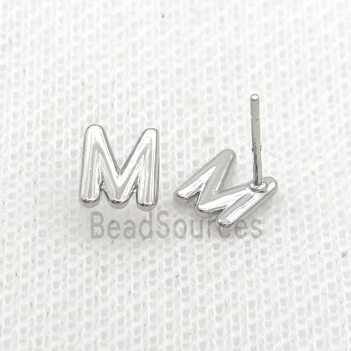 Copper Stud Earring M-Letter Platinum Plated