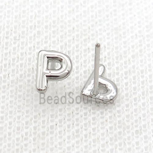 Copper Stud Earring P-Letter Platinum Plated