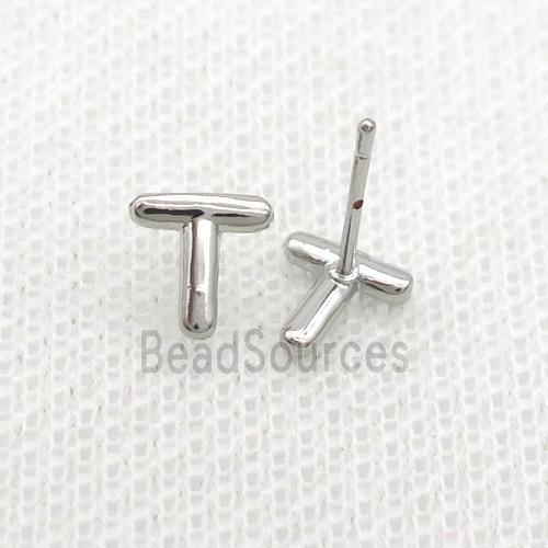 Copper Stud Earring T-Letter Platinum Plated