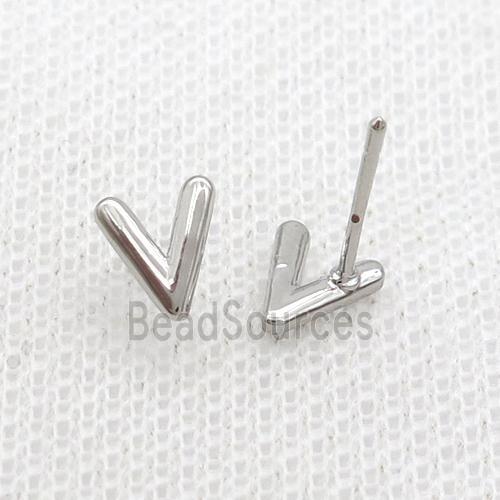 Copper Stud Earring V-Letter Platinum Plated