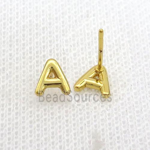 Copper Stud Earring A-Letter Gold Plated