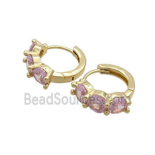 Copper Hoop Earring Pave Pink Zircon Gold Plated