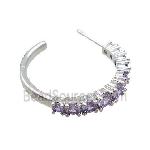 Copper Stud Earring Pave Purple Zircon Platinum Plated