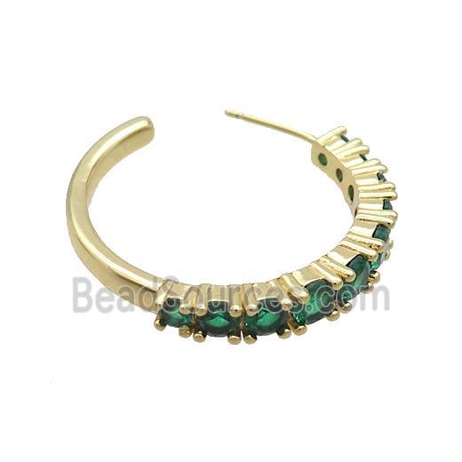 Copper Stud Earring Pave Green Zircon Gold Plated