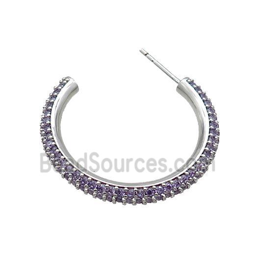 Copper Stud Earring Pave Purple Zircon Platinum Plated