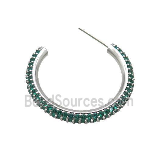 Copper Stud Earring Pave Green Zircon Platinum Plated