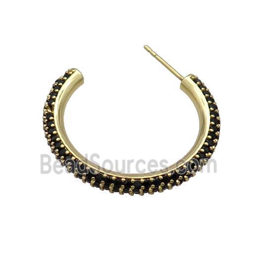 Copper Stud Earring Pave Black Zircon Gold Plated