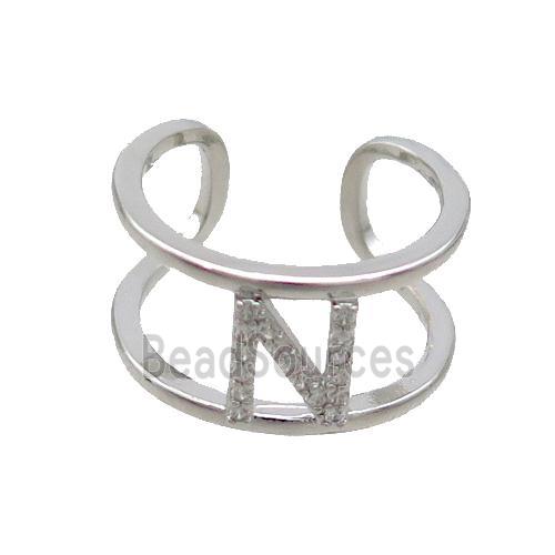 Copper Ring Pave Zircon N-Letter Platinum Plated