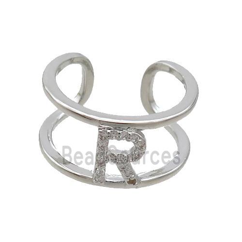 Copper Ring Pave Zircon R-Letter Platinum Plated