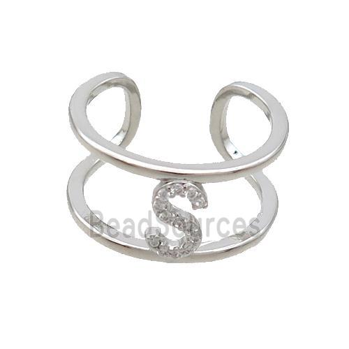 Copper Ring Pave Zircon S-Letter Platinum Plated