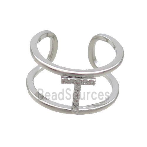 Copper Ring Pave Zircon T-Letter Platinum Plated