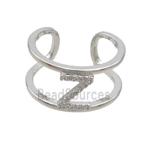 Copper Ring Pave Zircon Z-Letter Platinum Plated