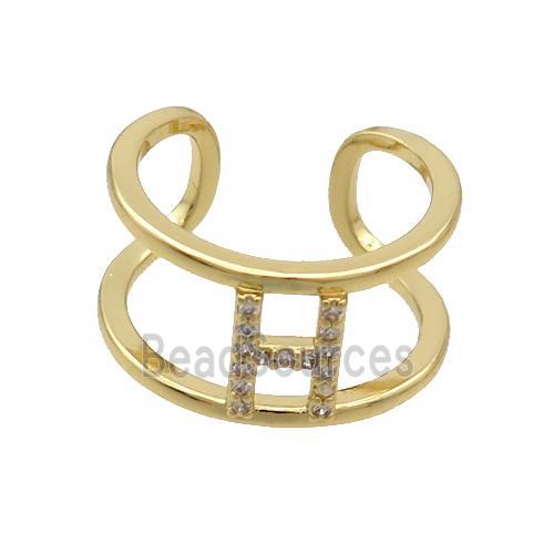 Copper Ring Pave Zircon H-Letter Gold Plated