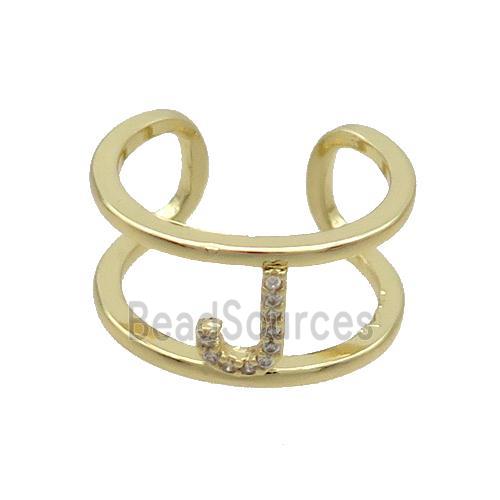 Copper Ring Pave Zircon J-Letter Gold Plated