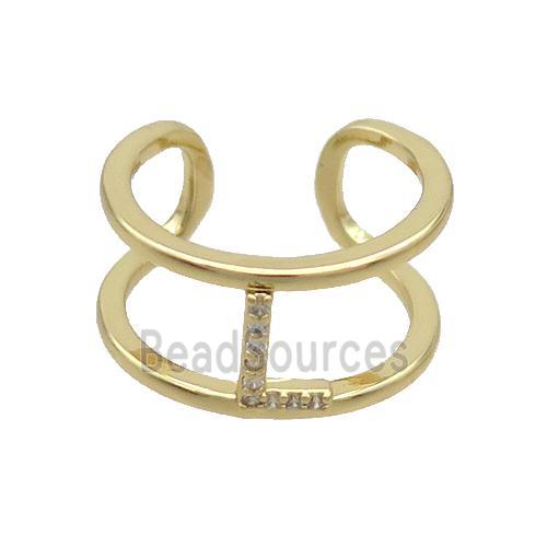 Copper Ring Pave Zircon L-Letter Gold Plated