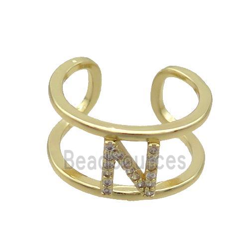 Copper Ring Pave Zircon N-Letter Gold Plated