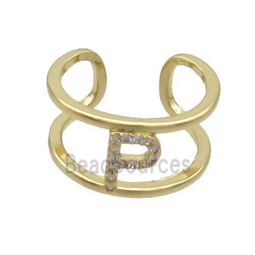 Copper Ring Pave Zircon P-Letter Gold Plated