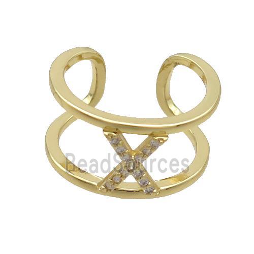 Copper Ring Pave Zircon X-Letter Gold Plated