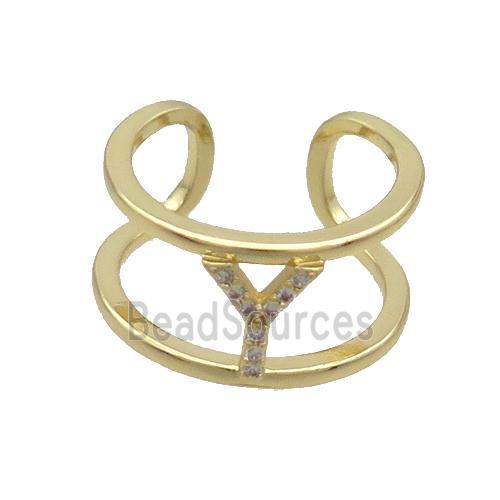 Copper Ring Pave Zircon Y-Letter Gold Plated