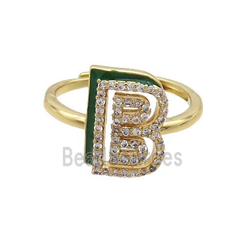 Copper Ring Pave Zircon B-Letter Adjustable Black Enamel Gold Plated