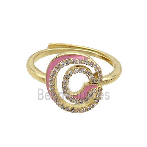 Copper Ring Pave Zircon C-Letter Adjustable Enamel Gold Plated