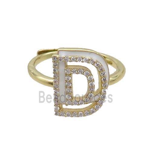 Copper Ring Pave Zircon D-Letter Adjustable Enamel Gold Plated