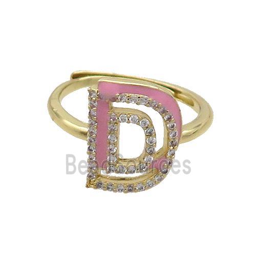 Copper Ring Pave Zircon D-Letter Adjustable Enamel Gold Plated