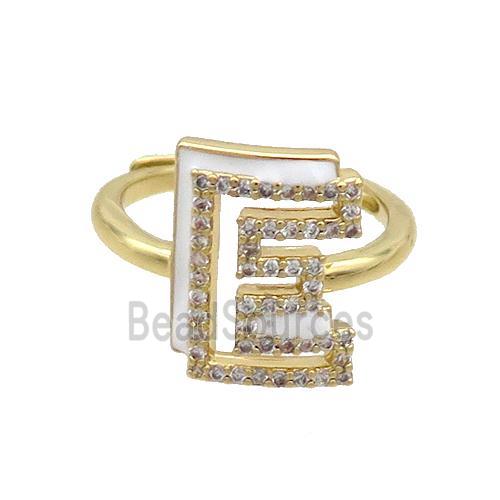 Copper Ring Pave Zircon E-Letter Adjustable Enamel Gold Plated