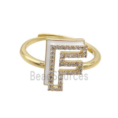 Copper Ring Pave Zircon F-Letter Adjustable Enamel Gold Plated