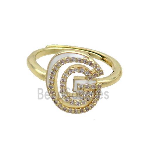 Copper Ring Pave Zircon G-Letter Adjustable Enamel Gold Plated