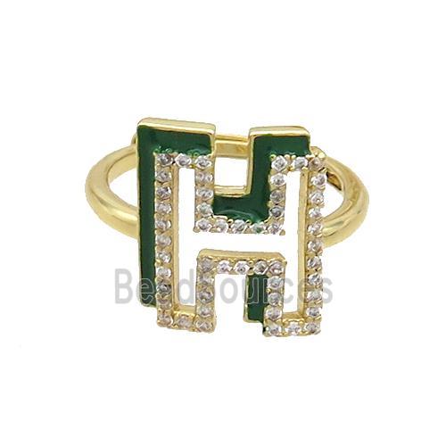 Copper Ring Pave Zircon H-Letter Adjustable Enamel Gold Plated