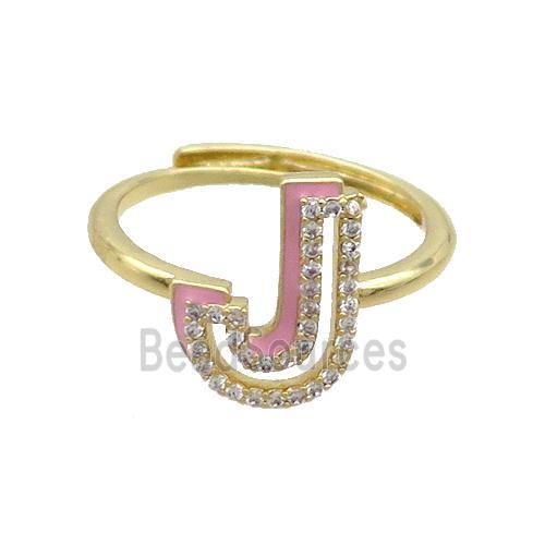 Copper Ring Pave Zircon J-Letter Adjustable Enamel Gold Plated