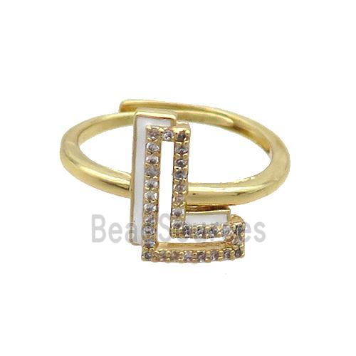 Copper Ring Pave Zircon L-Letter Adjustable Enamel Gold Plated