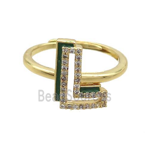 Copper Ring Pave Zircon L-Letter Adjustable Enamel Gold Plated