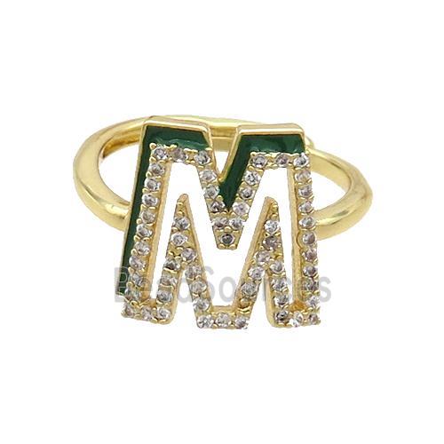 Copper Ring Pave Zircon M-Letter Adjustable Enamel Gold Plated