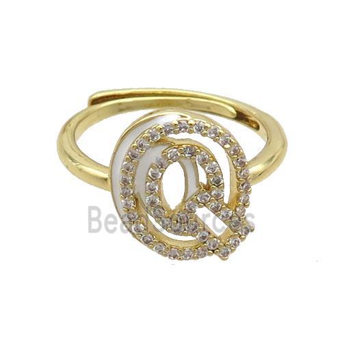 Copper Ring Pave Zircon Q-Letter Adjustable Enamel Gold Plated